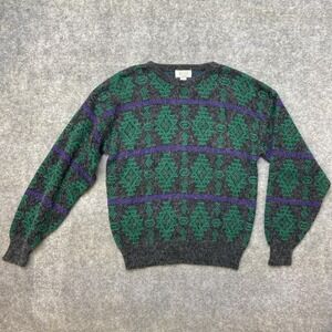 Vintage Sears The Men's Store Crew Neck Sweater Sz Large Green Geometric 90s USA